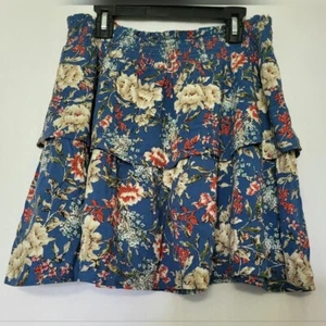 City Vibe Juniors Antique Blue Floral Smocked Waist Tiered Boho Skirt M - Picture 1 of 4