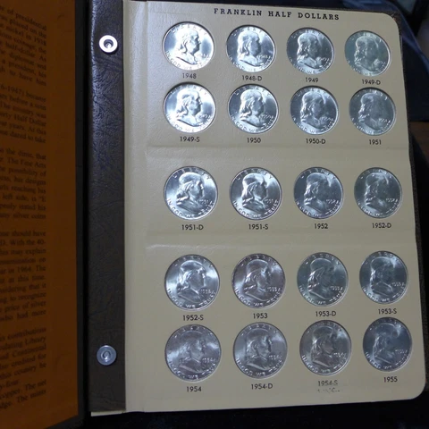 1948-1963 PDS CH BU Franklin Silver half Dollar Set - 35 Coins in Dansco Album Cover