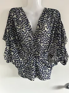 Collective Concepts Kimono Navy And Ivory blouse Small - Picture 1 of 5