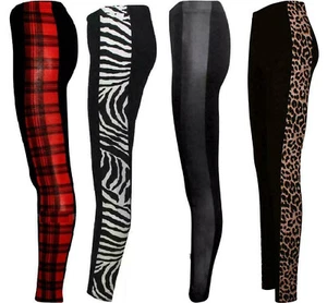 Women Side Panel Leopard Animal Print Stretch Legging Ladies Full Length Pants - Picture 1 of 5