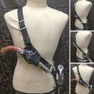 Pirate Leather Strap Costume Baldric Gun Sword Holster Flintlock Pistol Medieval - Picture 1 of 11