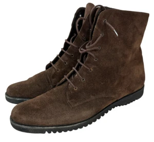 SALVATORE FERRAGAMO Brown Suede Furl Lined Lace Up Ankle Boots Booties 9.5 A4 - Picture 1 of 14