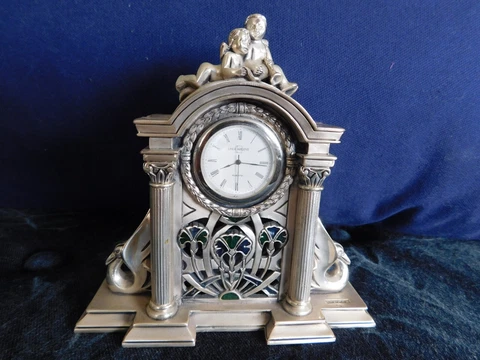Vintage 80s Argenti Italy Silver Plated table shelf mantel clock Cherubs 5.5" Cover