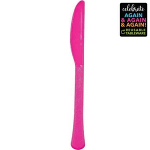 Premium Bright Pink Plastic Knives 20pk Birthday Cutlery Tableware Supplies - Picture 1 of 1