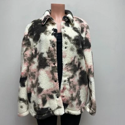 BP Womens Ivory Pink Long Sleeve Snap Button Fuzzy Warm Thermal Sherpa Jacket M - Imagem 1 de 4