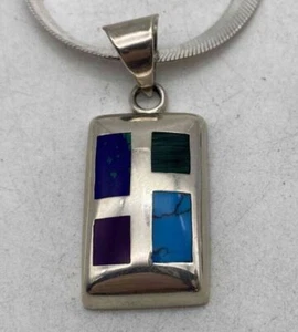 Toller Multi Stein Intarsien Sterling Silber 925 Anhänger Halskette WUNDERSCHÖN CHAiN - Bild 1 von 9