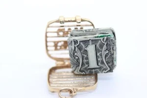 VINTAGE 14K 3D GOLD MAD MONEY BAG OPEN CHARM 14KARAT - Picture 1 of 6