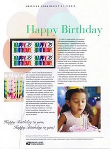#4079 39c Happy Birthday Stamp USPS #771 Commemorative Stamp Panel - Picture 1 of 1