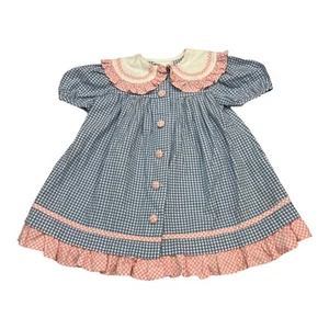Bonnie Jean Gingham Dress Girls 4 Pink Blue Ruffle Button Down Easter Spring - Picture 1 of 7