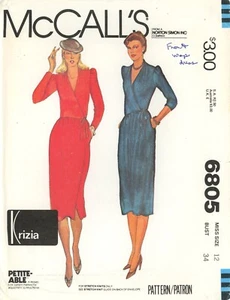 McCall's 6805 KRIZIA Front Wrap Dress w Neckline Pleat, Pockets Sz 12 UNCUT 70s - Picture 1 of 5