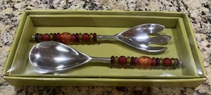 NIB Pier 1 Imports Salad Set Glass Lamp Beaded Handle Autumn Colors NIB - Picture 1 of 4
