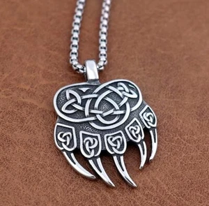 316L EDELSTAHL Berserker Anhänger Bärentatze Bärenkralle keltische Knoten Kette - Bild 1 von 17