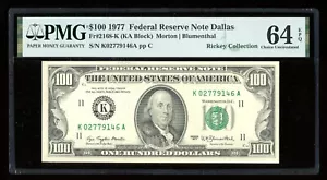 DBR 1977 $100 FRN Dallas Fr. 2168-K PMG 64 EPQ Serial K02779146A - Picture 1 of 2