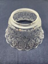 Antique Frosted Etched Ruffled Glass Gas Lamp Shade Flowers 4” Fitter CRACK!