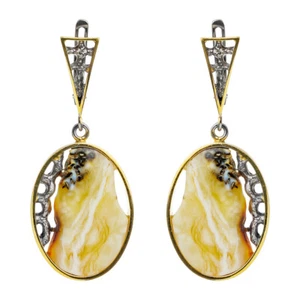Awesome Genuine Baltic Amber Earrings Rhodium Gilded Silver White Color - Picture 1 of 2