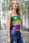 Mardi Gras Stretchable Color Block Sequin Tube Top