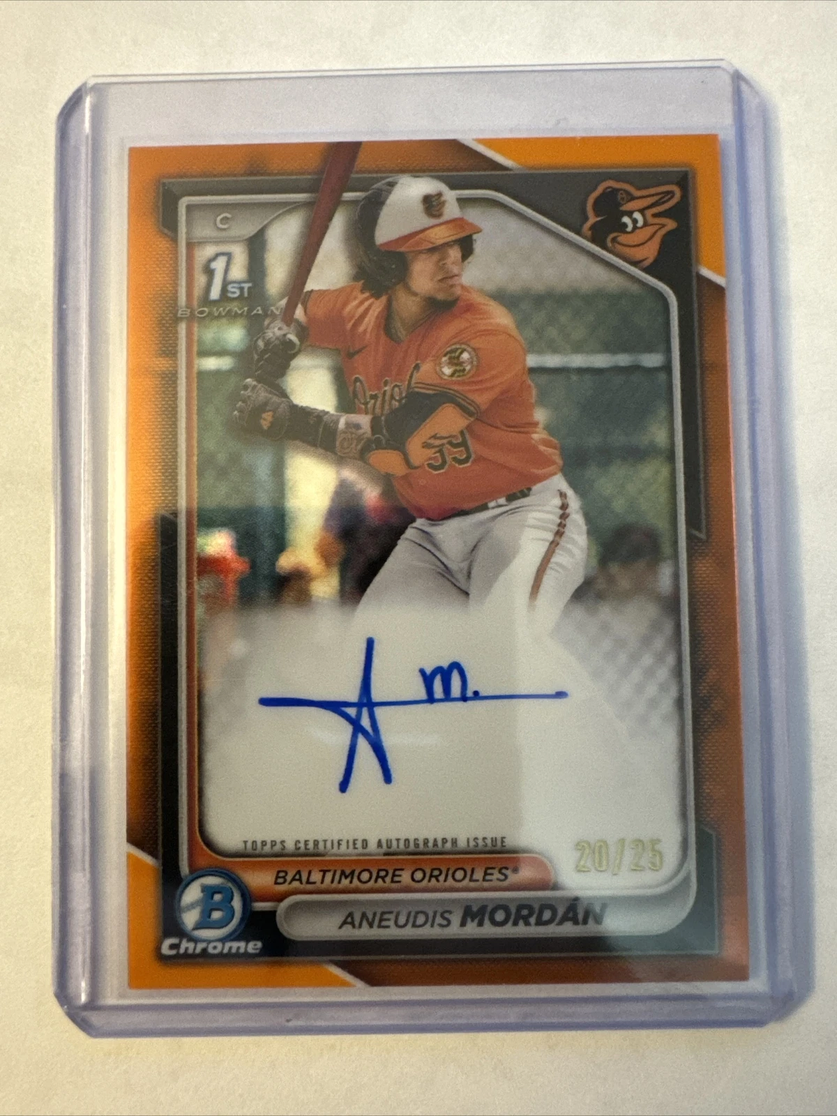 Aneudis Mordan 1st Bowman auto True Orange 20/25 2024 Bowman Chrome Orioles