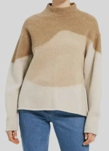 $445 Theory Women's Beige Wool Color Blocked Pullover Sweater Petite Size P - Picture 1 of 6