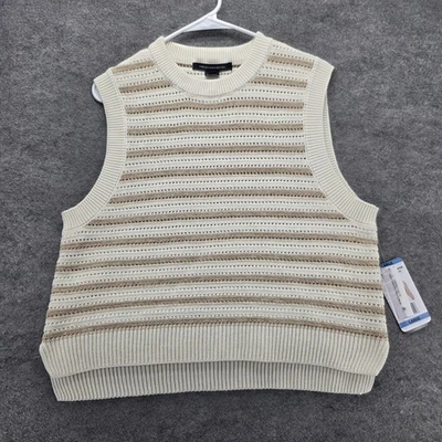 Chaleco Suéter French Connection Mujer Grande Marfil Rayas Sin Mangas Metálico Foto 1 de 4