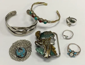Lote de joyas de metal mixto vintage de los nativos americanos del suroeste plata cobre - Imagen 1 de 22