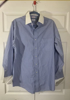 Camisa de vestir Brooks Brothers 346 a rayas puño francés para hombre 15,5/34 azul sin hierro Foto 1 de 4