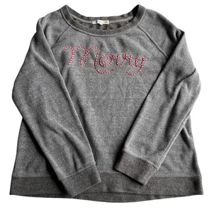C&C California Felpa Pullover Donna Grigio "Merry" Candy Cane Testo Taglia XL - Foto 1 di 6