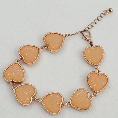 Brazalete de eslabones corazón druzy tono oro rosa broche langosta extensor amor Foto 1 de 4