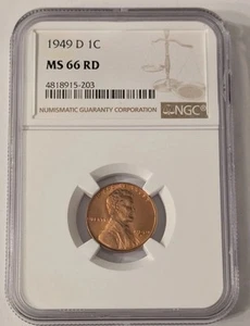 1949-D LINCOLN WHEAT CENT NGC MS66RD - Bild 1 von 2