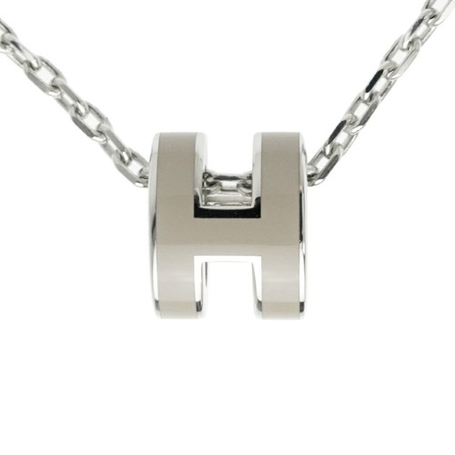 HERMÈS Meito Hermes Collana Pop Frassino Mini Ciondolo H Maron Lasse Greige Colore Argento Acc