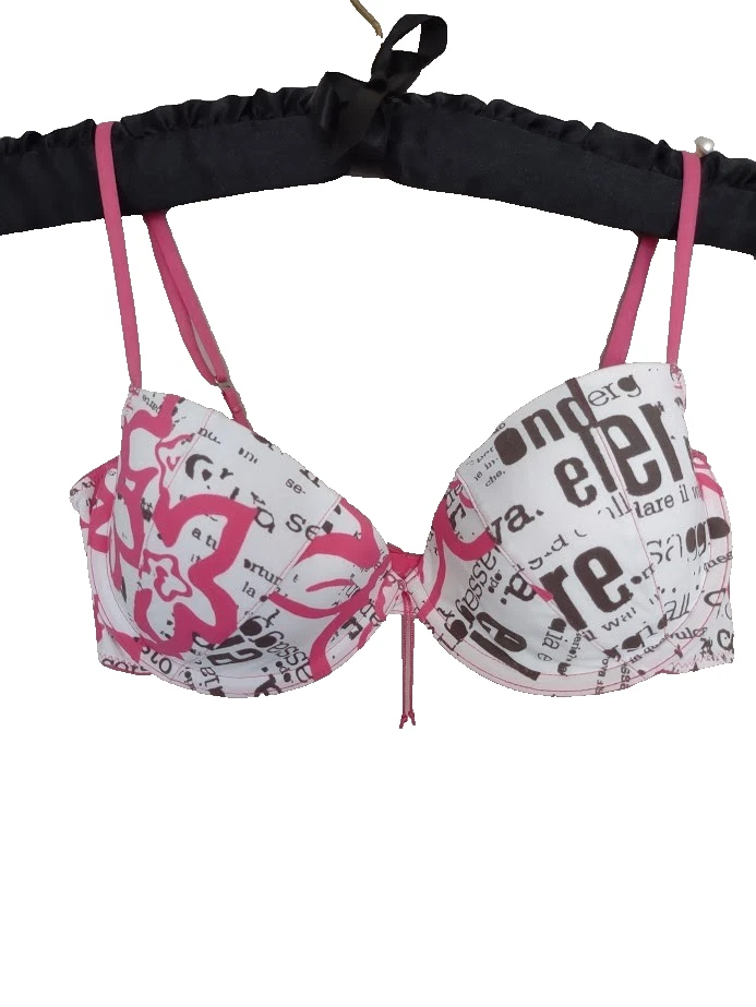 Sujetador push up acolchado estampado Josie Natori vintage Fuscia Espresso y blanco talla 34B Foto 1 de 4