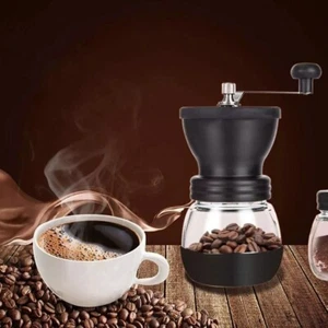 Coffee Bean Grinder - Manual Hand Stainless Ceramic Burr Core Glass Jar Nut Mill - Picture 1 of 8