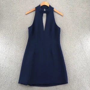 Express Dress Womens 8 Blue Fit & Flare Halter Cut Out Sleeveless Mini Stretch - Picture 1 of 9