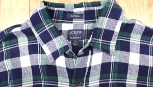 J.CREW FLANNEL CLASSIC FIT 100% COTTON SHIRT NAVY, GREEN & WHITE Sz LARGE, L - Picture 1 of 3