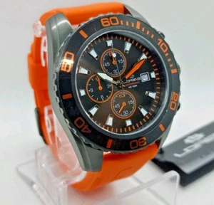 OROLOGIO UOMO LORENZ CRONOGRAFO DIVER GHIERA GIREVOLE, DATA, CINTURINO ARANCIONE - Foto 1 di 9
