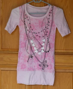 Justice Girls Size S 10 Pink Embellished S/S Long T Shirt - Picture 1 of 2