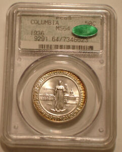 1936 P COLUMBIA Commemorative Half Dollar PCGS MS 64 DOILY Label CAC Green Gen.2