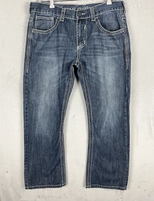 XTREME COUTURE Jean Men 34 Blue Wash Straight Leg Flap Pocket Embroidered Gruge - Image 1 of 4