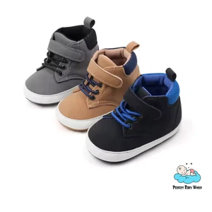 High-Top Baby Booties Soft Sole Crib Shoes Lace-Up & Hook and Loop Closure - Picture 1 of 14