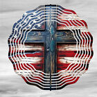 Wind Spinner 10" Patriotic Cross American Flag Usa  Double Sided Windspinner