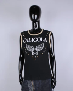 Women Y2K DOLCE GABBANA Vintage Caligola Studded Rhinestones Logo Tank Top 32 46 - Picture 1 of 23