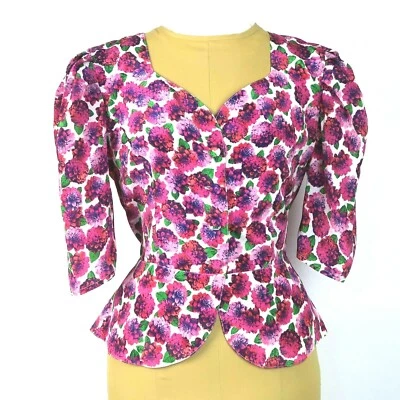 VTG Patrizia Castelli Womens Floral Peplum Jacket Size 42 Italy Puff Sleeve Pink - Image 1 of 4