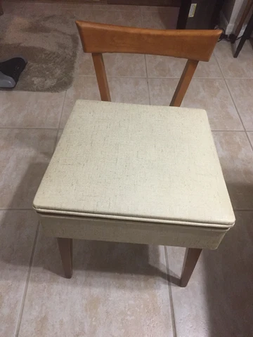 MCM Singer Sewing Machine Bench Stool with Back MidCentury Modern Beige Vtg Cover