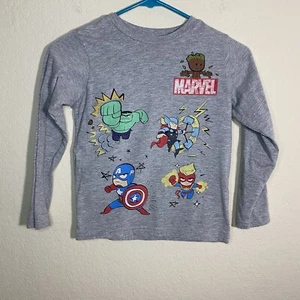 Marvel T-Shirt Boys Size Xs Hulk Captain America Thor Grey Long Sleeve T-Shirt - Picture 1 of 6