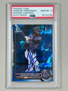 Yanquiel Fernández Firmado 2022 Bowman Cromo Zafiro #BCP-191 PSA 10 Automático 1er - Imagen 1 de 4
