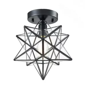Industrial Black Copper Moravian Star Ceiling Light 12-inch Clear Glass Shade - Picture 1 of 6