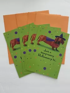 New Set Of 4 Dachshund Halloween Greeting Cards Hallmark Doxie Dog Halloweenie - Picture 1 of 3