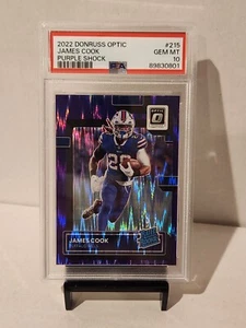2022 Donruss Optic #215 James Cook Purple Shock RC PSA Gem Mint 10 Scheine - Bild 1 von 2