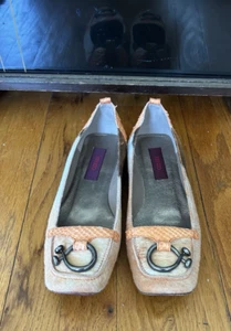 Vintage Kenzo Loafer Flats SZ 39, 9 Ponyhair / Faux Snakeskin, Brown / Orange, - Picture 1 of 17