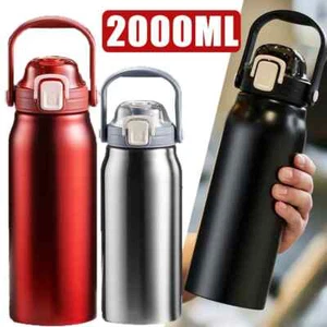 Thermo Bottle Large Capacity With Straw Stainless Steel Thermal 2L Tumbler Flask - Picture 1 of 30