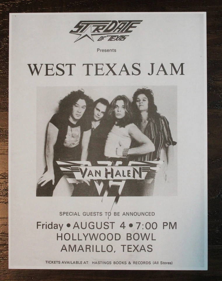 Van Halen, Vintage Concert Flyer Hollywood Bowl Amarillo TX B & W Reprint - Image 1 of 1